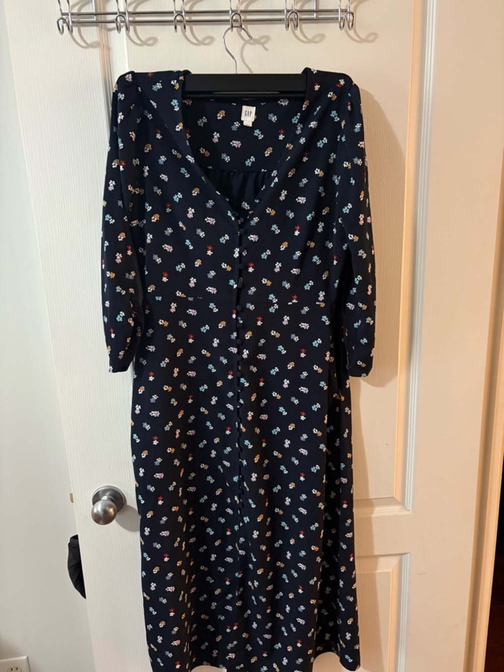 GAP Navy Floral Button-Front Midi Dress